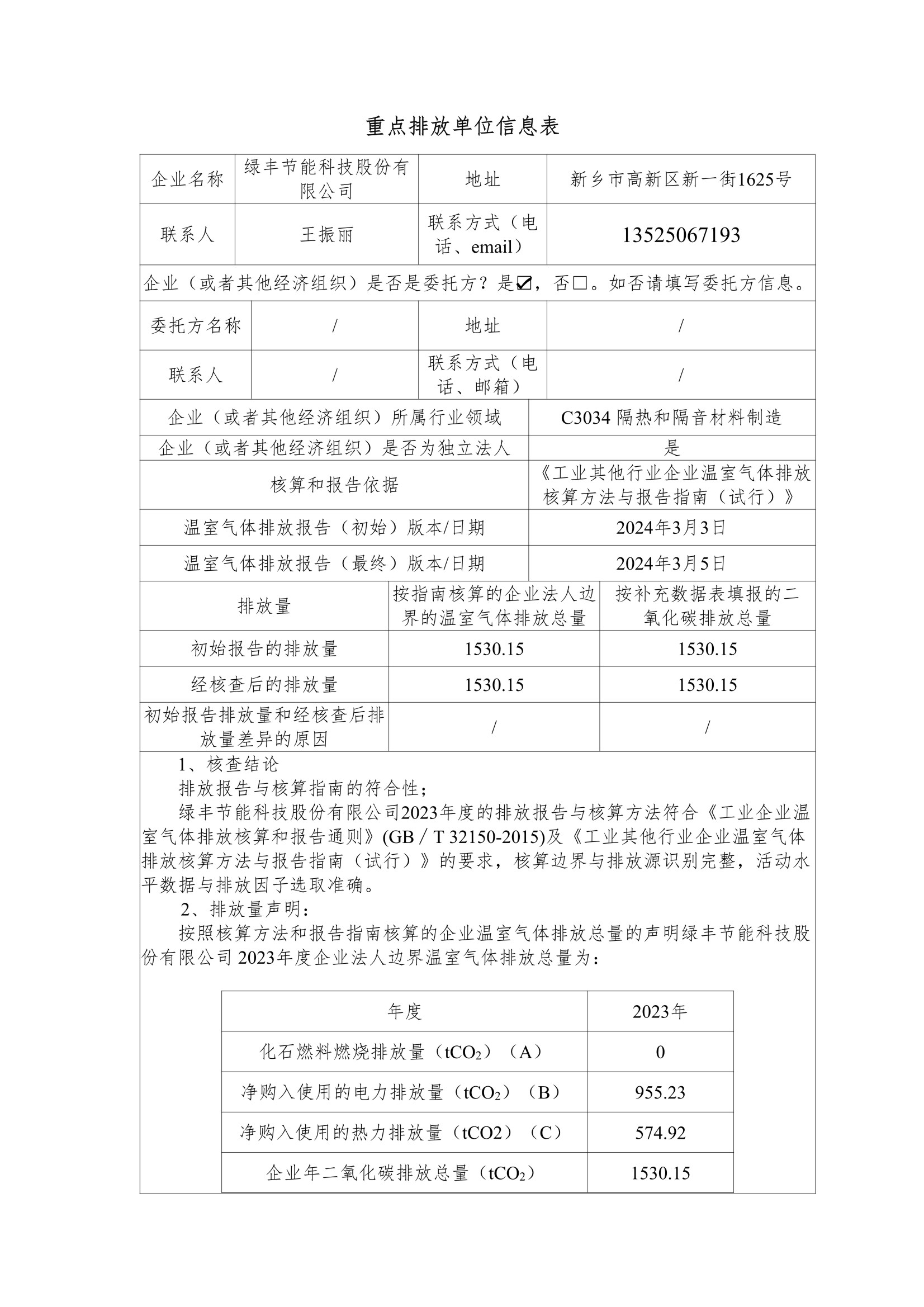 綠豐節(jié)能科技股份有限公司2023年度溫室氣體排放核查報告(2)